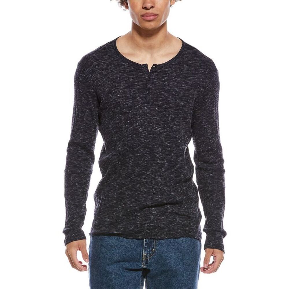 Atm Anthony Thomas Melillo Mens  Rib Destroyed Henley, Blue